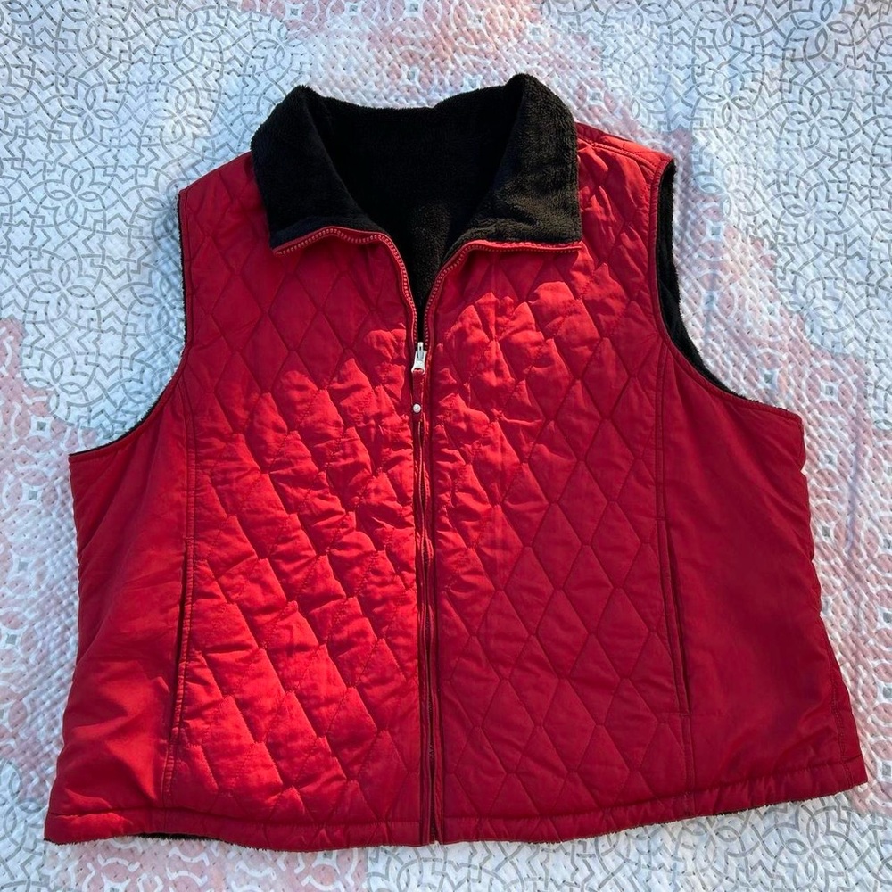 Red Quilted Vest with Black Collar